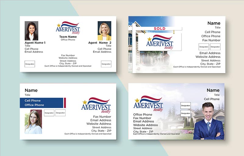 Amerivest Realty Real Estate Standard Business Cards - Standard & Rounded Corner Business Cards for Realtors | BestPrintBuy.com