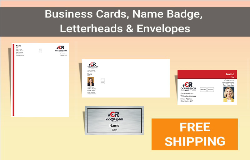 Counselor Realty Real Estate Bronze Agent Package - Counselor Realty approved vendor personalized business cards, letterhead, envelopes and note cards | BestPrintBuy.com