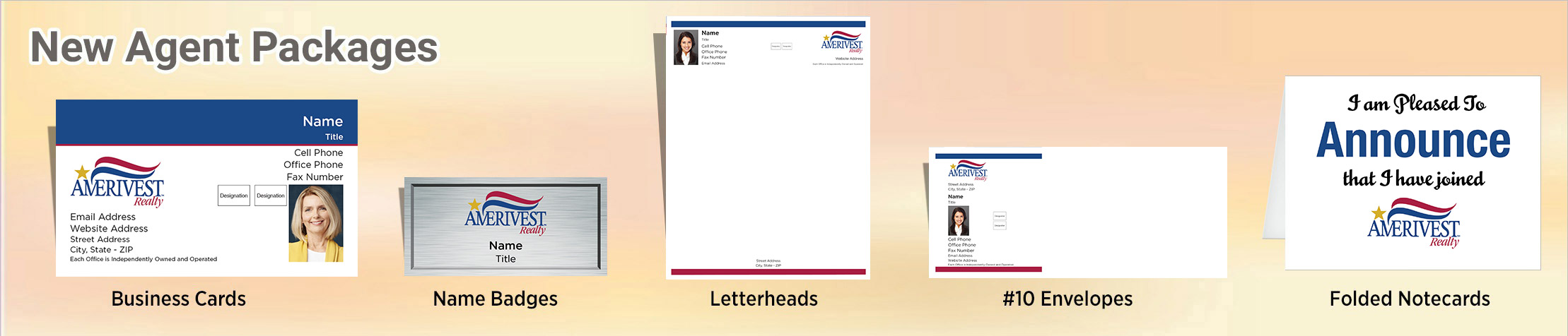 Amerivest Realty Real Estate Gold, Silver and Bronze Agent Packages - Amerivest Realty approved vendor personalized business cards, letterhead, envelopes and note cards | BestPrintBuy.com