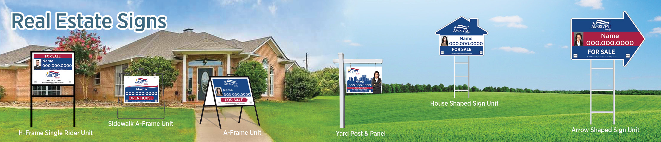 Amerivest Realty Real Estate Signs - AVR approved vendor real estate signs - H-Frame Units, Directional Signs, A-Frame Units, Yard Post and Panel | BestPrintBuy.com