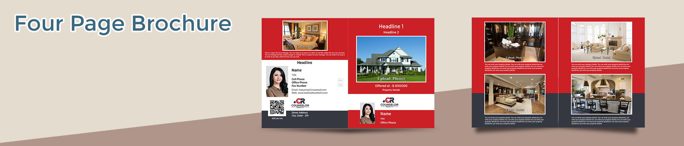 Counselor Realty Real Estate Flyers and Brochures - Counselor Realty four page brochure templates for open houses and marketing | BestPrintBuy.com