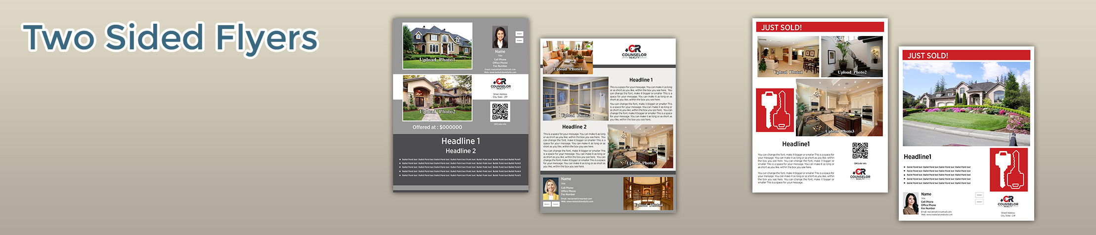 Counselor Realty Real Estate Flyers and Brochures - Counselor Realty two-sided flyer templates for open houses and marketing | BestPrintBuy.com