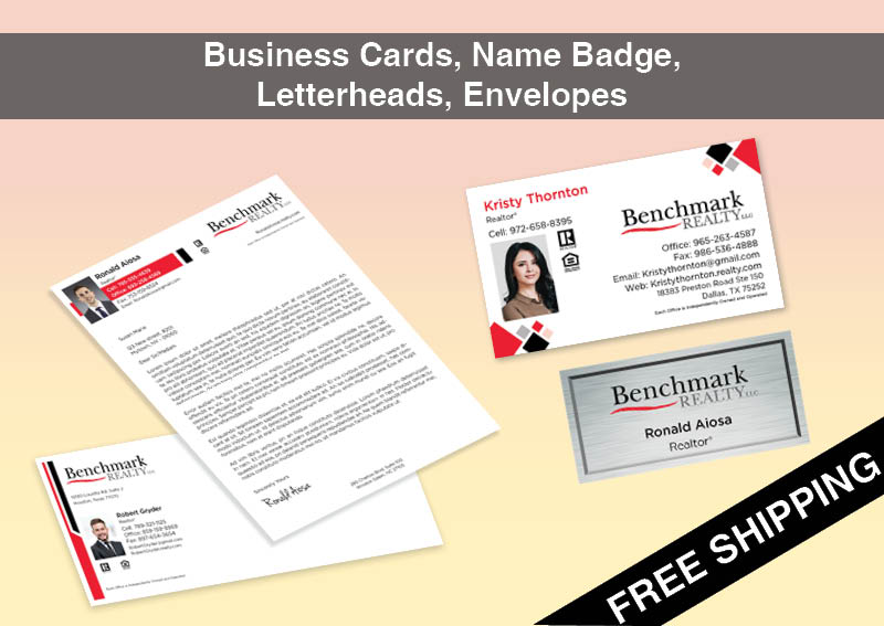 Benchmark Realty Real Estate Bronze Agent Package - Benchmark Realty approved vendor personalized business cards, letterhead, envelopes and note cards | BestPrintBuy.com