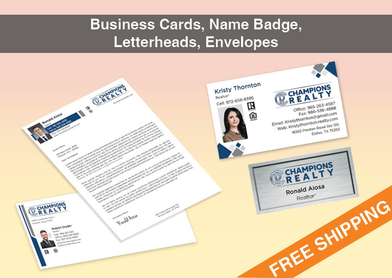 Champions Realty Real Estate Bronze Agent Package - Champions Realty approved vendor personalized business cards, letterhead, envelopes and note cards | BestPrintBuy.com