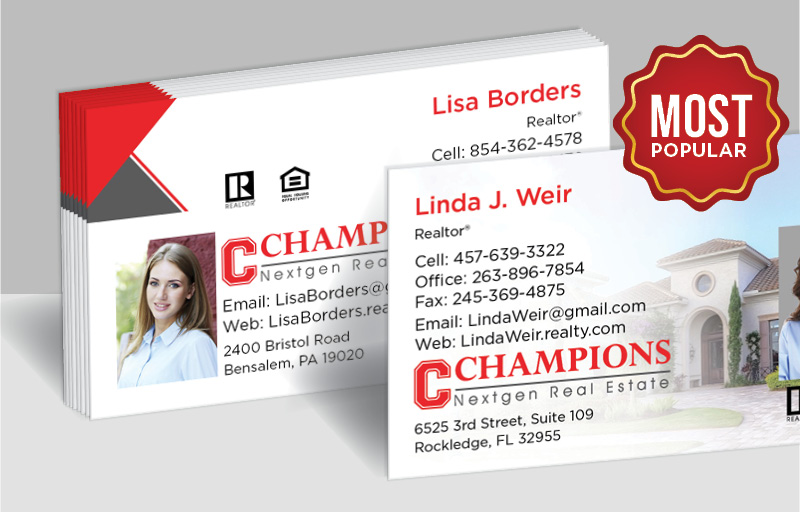 Champions Nextgen Real Estate Standard Business Cards - Standard & Rounded Corner Business Cards for Realtors | BestPrintBuy.com