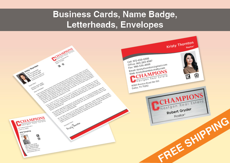 Champions Nextgen Real Estate Bronze Agent Package - Champions Nextgen Real Estate approved vendor personalized business cards, letterhead, envelopes and note cards | BestPrintBuy.com