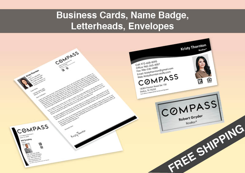 Compass Real Estate Bronze Agent Package - Compass approved vendor personalized business cards, letterhead, envelopes and note cards | BestPrintBuy.com