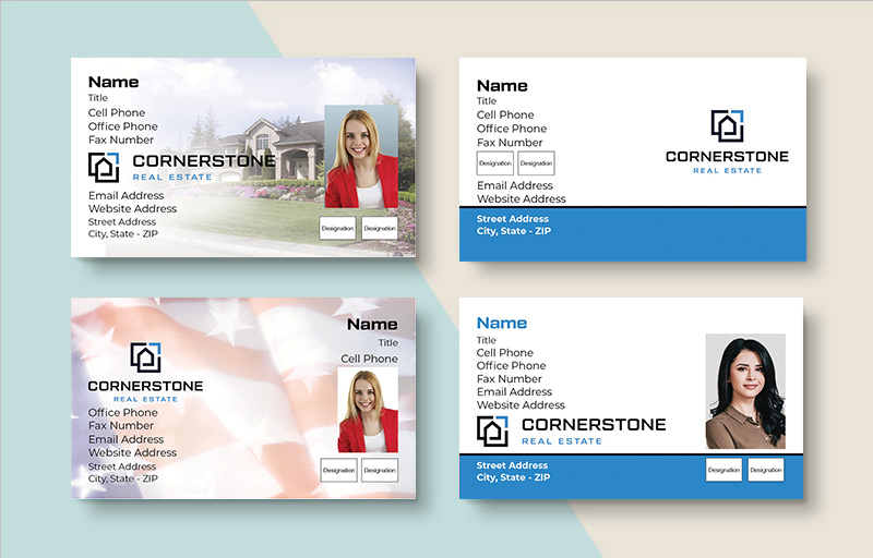 Cornerstone Real Estate Real Estate Standard Business Cards - Standard & Rounded Corner Business Cards for Realtors | BestPrintBuy.com