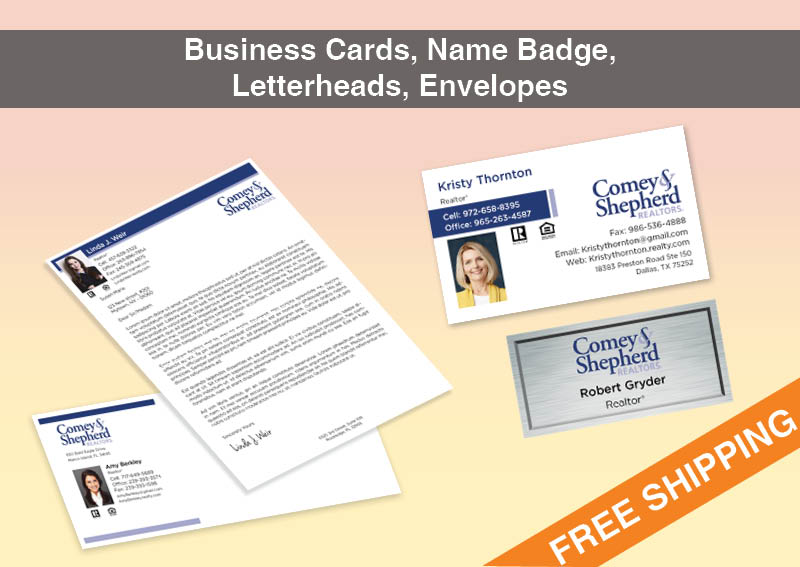 Comey & Shepherd Realtors Real Estate Bronze Agent Package - Comey & Shepherd Realtors approved vendor personalized business cards, letterhead, envelopes and note cards | BestPrintBuy.com