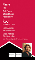 Keller Williams Vertical Business Cards With Photo