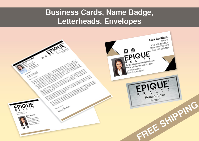 Epique Realty Real Estate Bronze Agent Package - Epique Realty approved vendor personalized business cards, letterhead, envelopes and note cards | BestPrintBuy.com