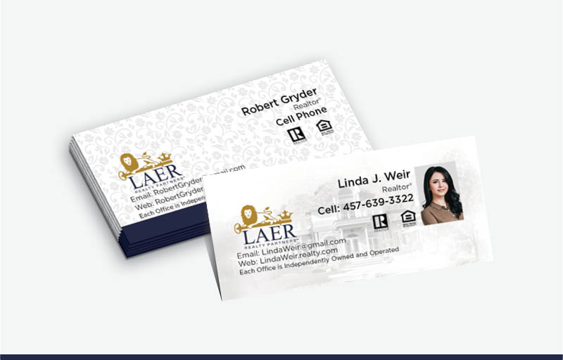 LAER Realty Partners Real Estate Mini Business Cards With Photo - LAER Realty Partners - Slim, Half Size Business Cards for Realtors | BestPrintBuy.com