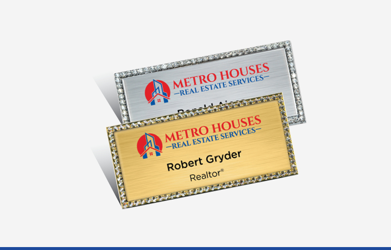 Metro Houses Real Estate Services Real Estate Bling Rectangle Name Badge | BestPrintBuy.com