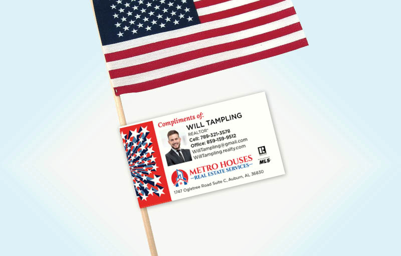 Metro Houses Real Estate Services American Flag Label Riders | BestPrintBuy.com