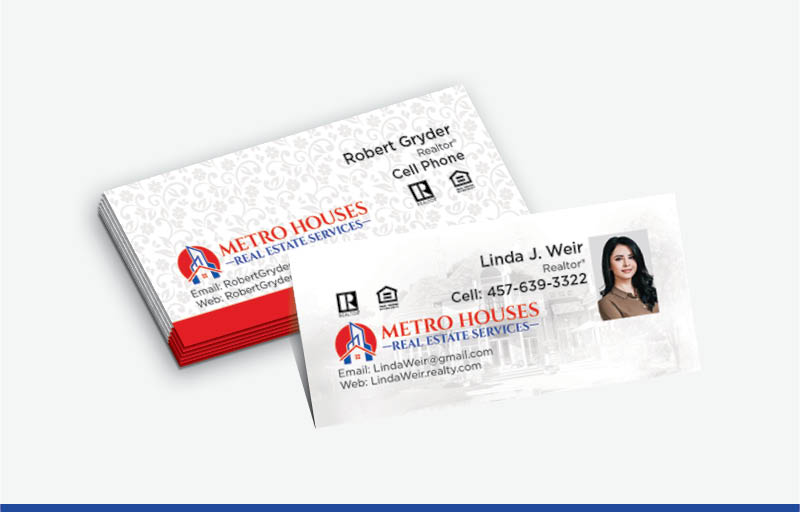 Metro Houses Real Estate Services Real Estate Mini Business Cards With Photo - Metro Houses Real Estate Services - Slim, Half Size Business Cards for Realtors | BestPrintBuy.com