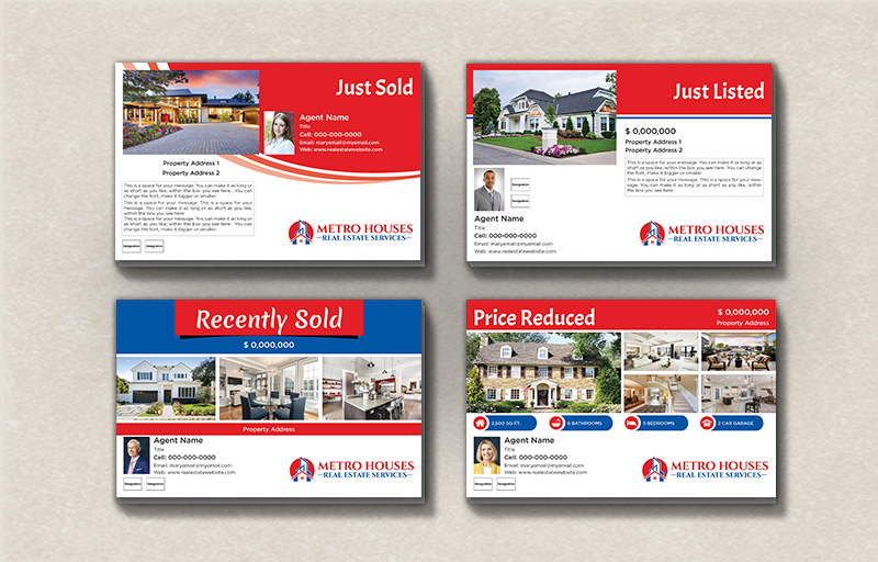 Metro Houses Real Estate Services Real Estate Property EDDM Postcards - Metro Houses Real Estate Services  postcard templates and direct mail services | BestPrintBuy.com