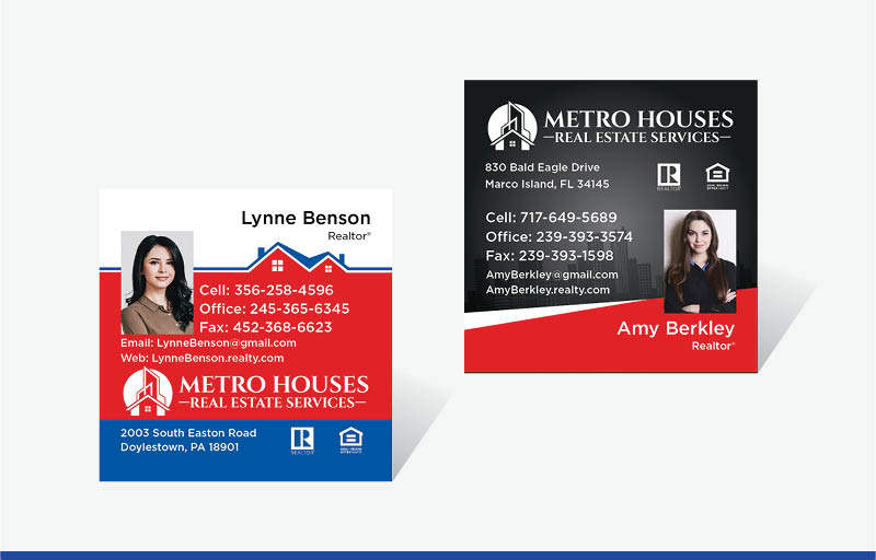 Metro Houses Real Estate Services Real Estate Square Business Cards With Photo - Metro Houses Real Estate Services - Modern, Unique Business Cards for Realtors | BestPrintBuy.com