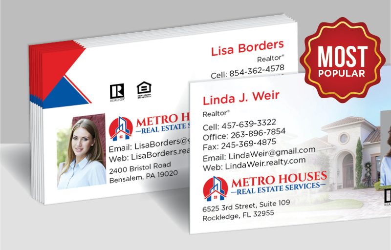 Metro Houses Real Estate Services Real Estate Standard Business Cards - MHRS Approved Vendor Standard & Rounded Corner Business Cards for Realtors | BestPrintBuy.com