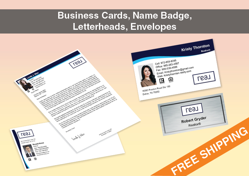 Real Real Estate Bronze Agent Package - Real approved vendor personalized business cards, letterhead, envelopes and note cards | BestPrintBuy.com