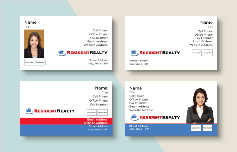 Resident Realty Real Estate Standard Business Cards - Standard & Rounded Corner Business Cards for Realtors | BestPrintBuy.com