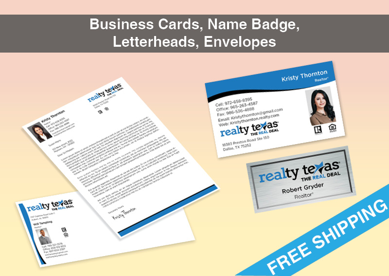 Realty Texas Real Estate Bronze Agent Package - Realty Texas approved vendor personalized business cards, letterhead, envelopes and note cards | BestPrintBuy.com