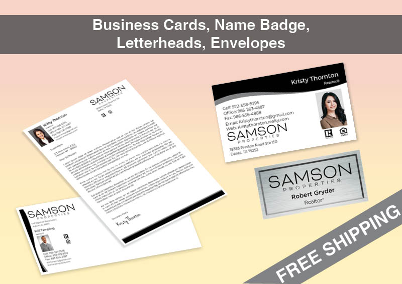 Samson Properties Real Estate Bronze Agent Package - Samson Properties approved vendor personalized business cards, letterhead, envelopes and note cards | BestPrintBuy.com