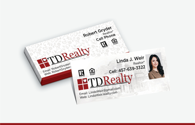 TDRealty Real Estate Mini Business Cards With Photo - TDRealty - Slim, Half Size Business Cards for Realtors | BestPrintBuy.com