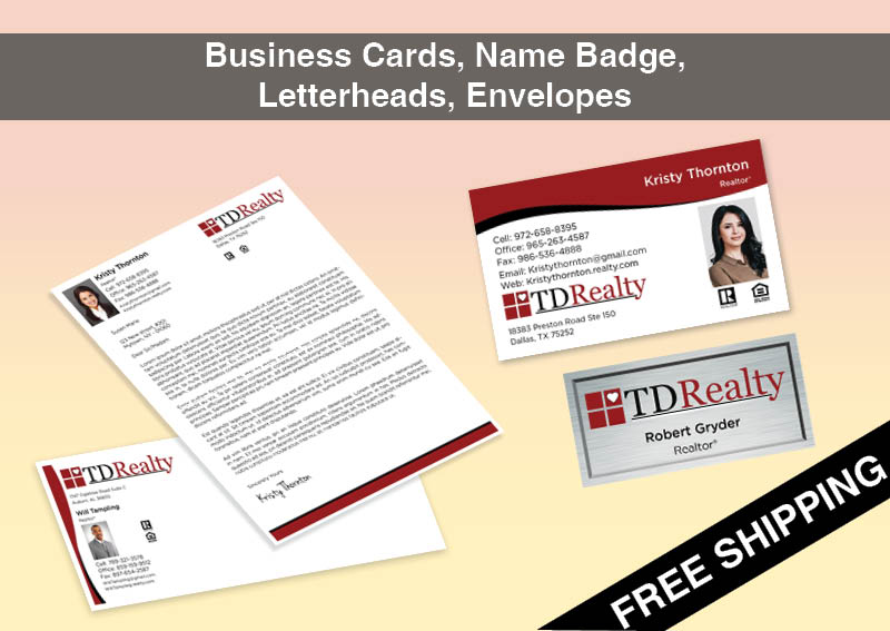 TDRealty Real Estate Bronze Agent Package - TDRealty approved vendor personalized business cards, letterhead, envelopes and note cards | BestPrintBuy.com