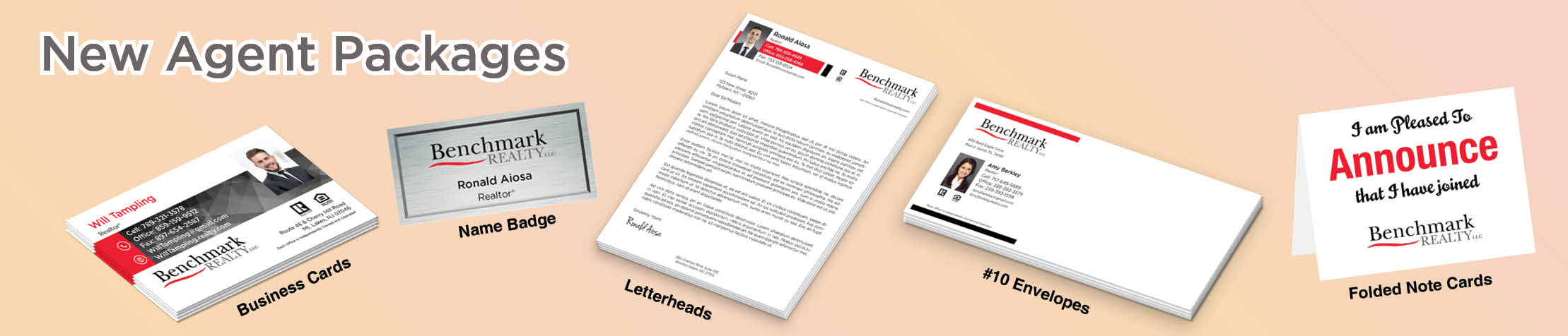 Benchmark Realty Real Estate Gold, Silver and Bronze Agent Packages - Benchmark Realty approved vendor personalized business cards, letterhead, envelopes and note cards | BestPrintBuy.com