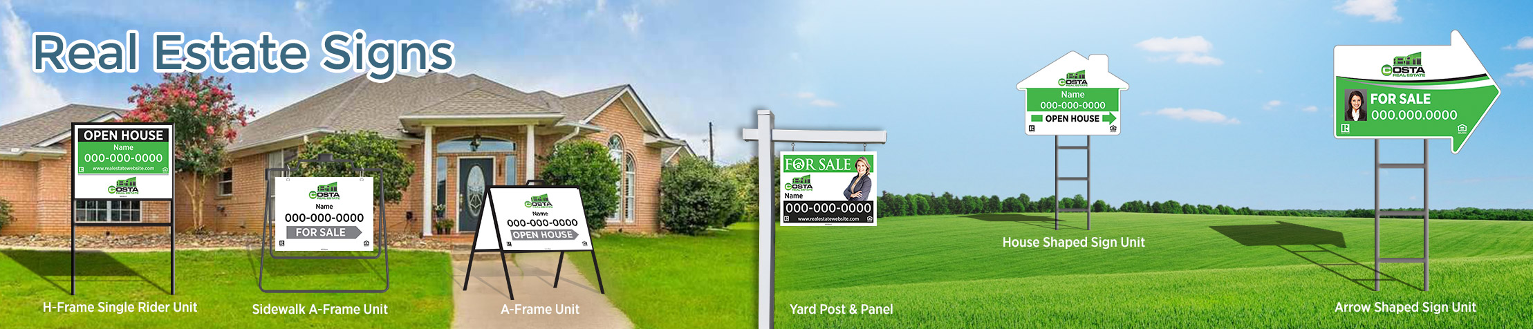 Costa Real Estate Signs - RESI approved vendor real estate signs - H-Frame Units, Directional Signs, A-Frame Units, Yard Post and Panel | BestPrintBuy.com