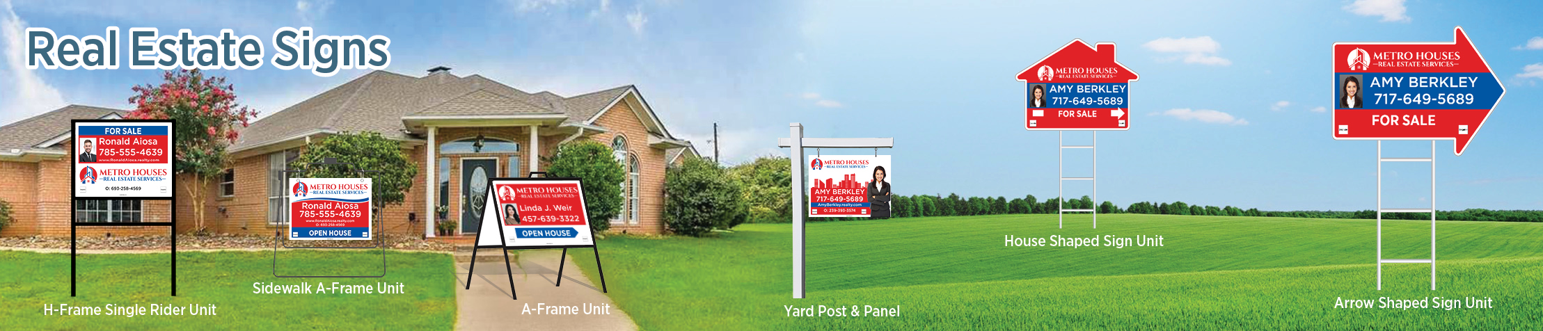 Metro Houses Real Estate Services Real Estate Signs - MHRS approved vendor real estate signs - H-Frame Units, Directional Signs, A-Frame Units, Yard Post and Panel | BestPrintBuy.com