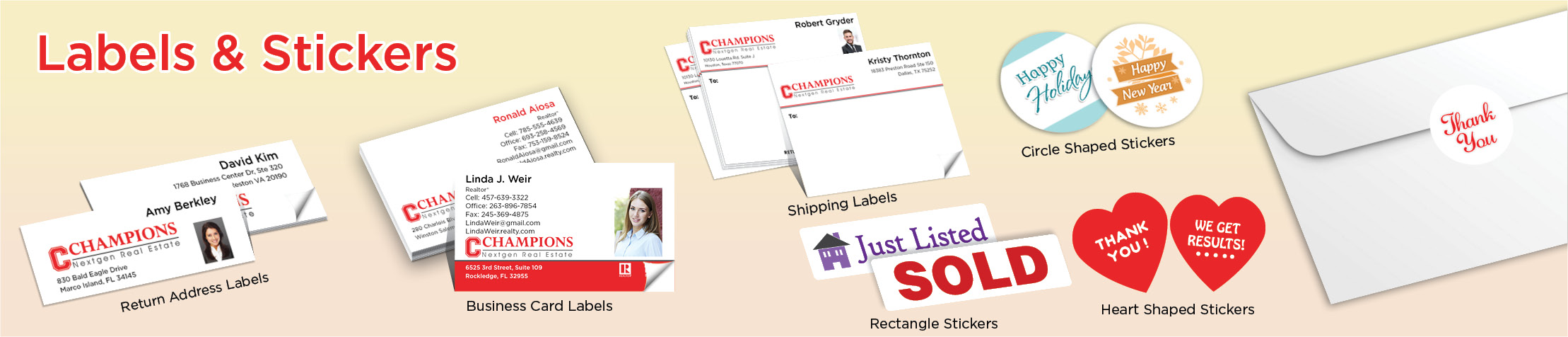 Champions Nextgen Real Estate Labels and Stickers - MHRS business card labels, return address labels, shipping labels, and assorted stickers | BestPrintBuy.com