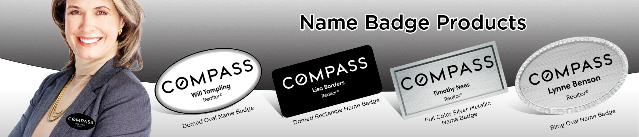 Compass Real Estate Name Badge Products - Compass Name Tags for Realtors | BestPrintBuy.com