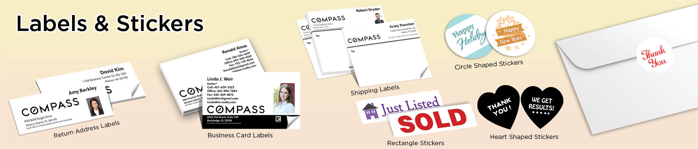 Compass Real Estate Labels and Stickers - MHRS business card labels, return address labels, shipping labels, and assorted stickers | BestPrintBuy.com