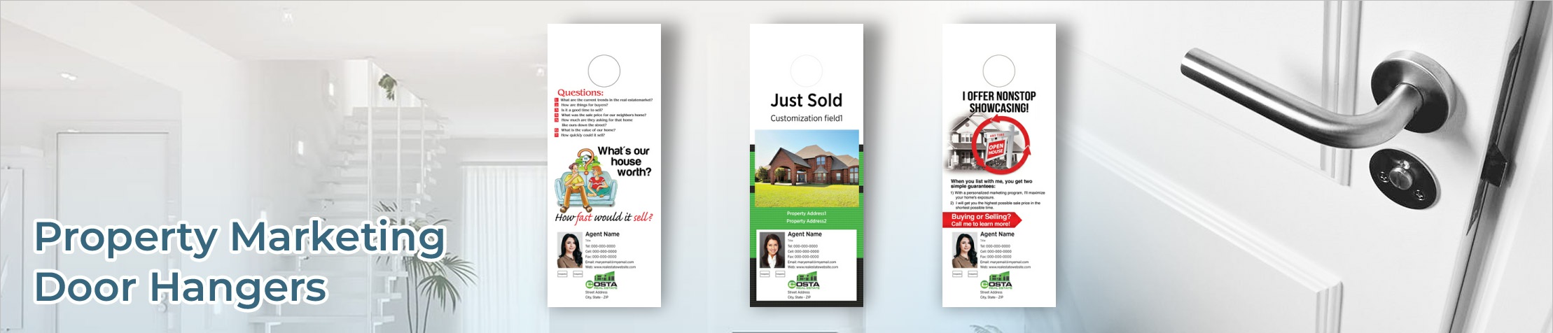 Costa Real Estate Property Marketing Door Hangers - Costa Real Estate Door Knockers for Realtors | BestPrintBuy.com