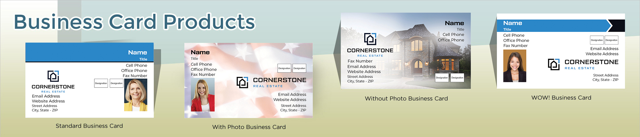 Cornerstone Real Estate Real Estate Business Card Products - Cornerstone Real Estate  - Unique, Custom Business Cards Printed on Quality Stock with Creative Designs for Realtors | BestPrintBuy.com