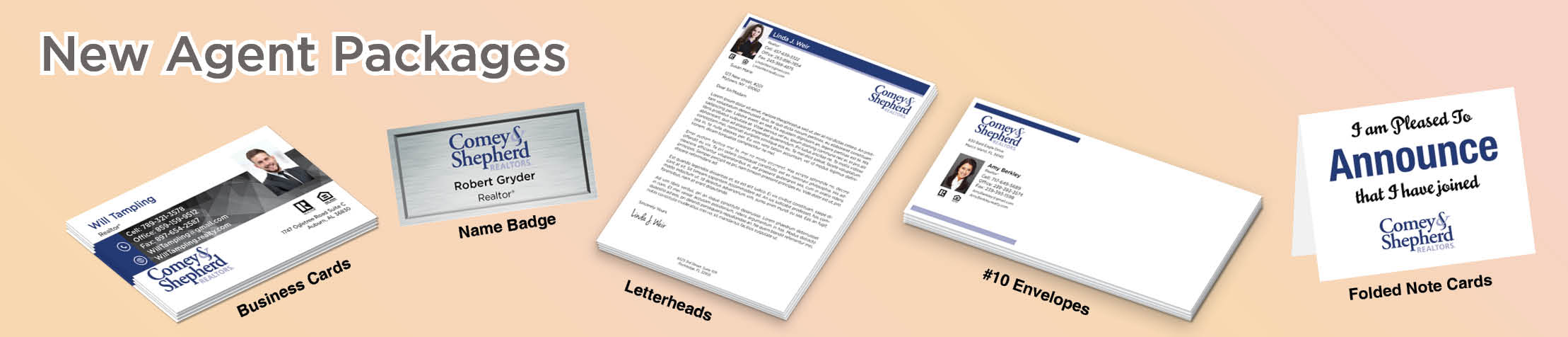 Comey & Shepherd Realtors Real Estate Gold, Silver and Bronze Agent Packages - Comey & Shepherd Realtors approved vendor personalized business cards, letterhead, envelopes and note cards | BestPrintBuy.com