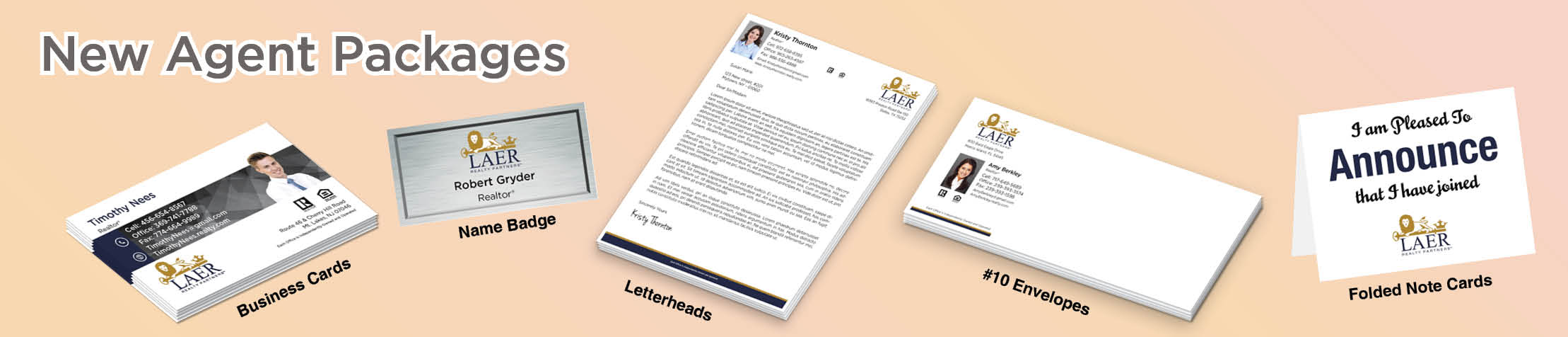 LAER Realty Partners Real Estate Gold, Silver and Bronze Agent Packages - LAER Realty Partners approved vendor personalized business cards, letterhead, envelopes and note cards | BestPrintBuy.com