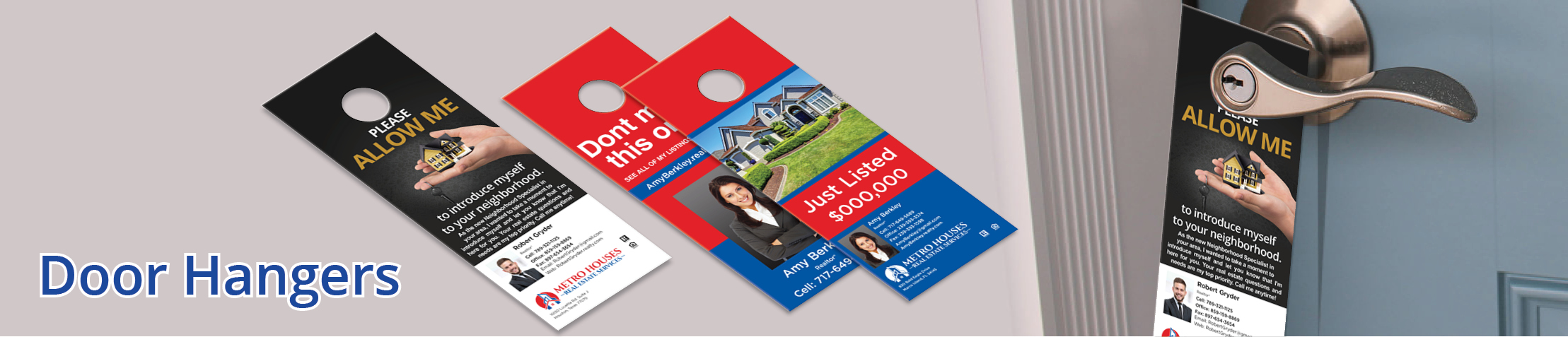 Metro Houses Real Estate Services Real Estate Door Hangers - Metro Houses Real Estate Services Door Knockers for Realtors | BestPrintBuy.com