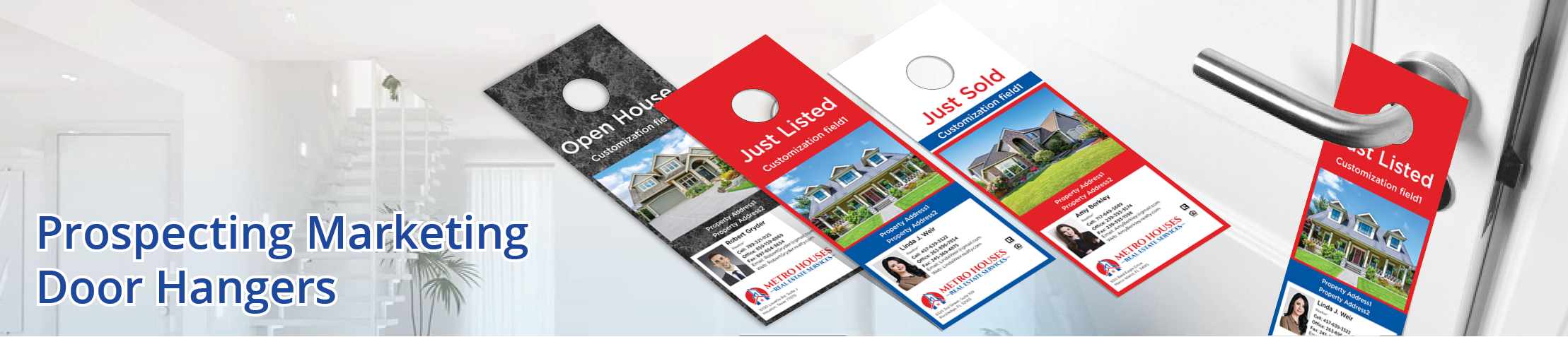 Metro Houses Real Estate Services Property Marketing Door Hangers - Metro Houses Real Estate Services Door Knockers for Realtors | BestPrintBuy.com