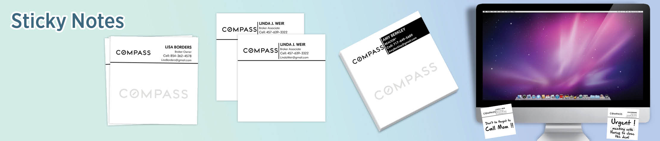 Compass Real Estate Sticky Notes - Compass personalized realtor post it note pads | BestPrintBuy.com