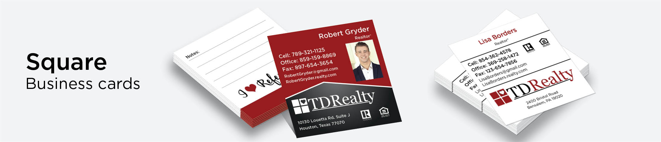 TDRealty Real Estate Square Business Cards - TDRealty  - Modern, Unique Business Cards for Realtors with a Glossy or Matte Finish | BestPrintBuy.com